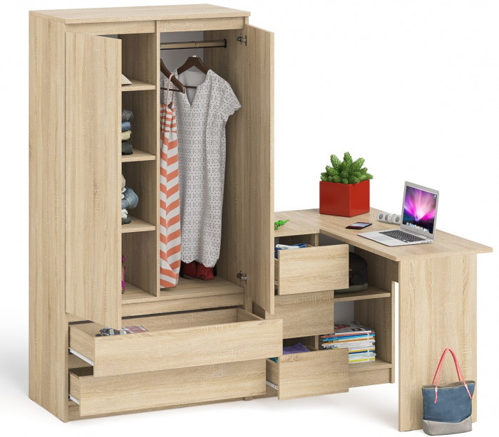 Мори Стол компьютерный МС-16 левый + Шкаф МШ900.1, цвет дуб сонома, ШхГхВ 214,8х84,9х179,6 см., выдвижные ящики слева, НЕ универсальная сборка