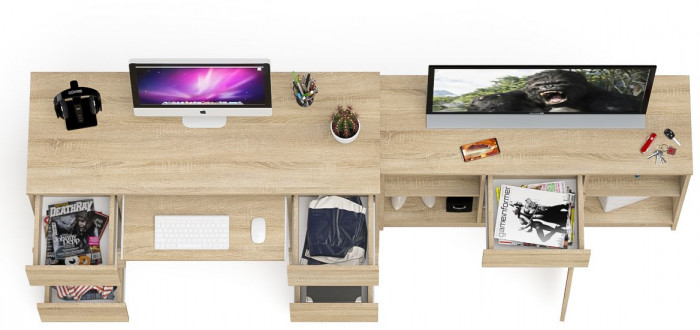 Мори Стол компьютерный МС-2 + Тумба МТВ1204.1, цвет дуб сонома, ШхГхВ 255,8х50х76,6 см., универсальная сборка