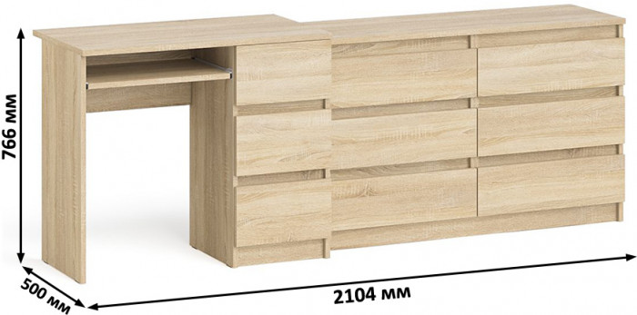 Мори Стол компьютерный МС-6 правый + Комод МК1200.6, цвет дуб сонома, ШхГхВ 210,4х50х76,6 см., выдвижные ящики справа, НЕ универсальная сборка