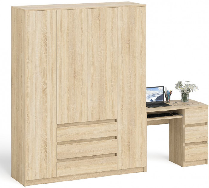 Мори Стол компьютерный МС-6 правый + Шкаф МШ1600.1, цвет дуб сонома, ШхГхВ 250,4х50,4х209,6 см., выдвижные ящики справа, НЕ универсальная сборка