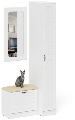 Прихожая П-6 Компоновка № 40, цвет белая шагрень/фасады МДФ белое дерево фрезеровка ромб, ШхГхВ 90х50х210 см., универсальная сборка