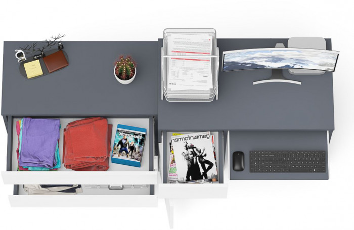 Мори компьютерный стол МС-1 левый + Комод МК800.1, графит/белый