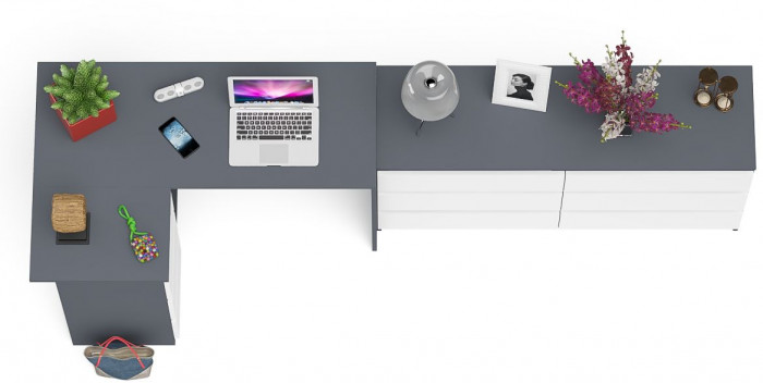 Мори компьютерный стол МС-16 левый + Комод МК1380.6, графит/белый