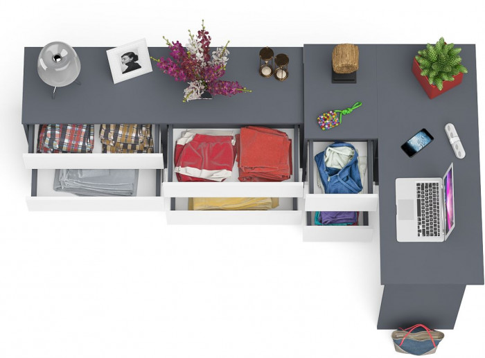 Мори компьютерный стол МС-16 левый + Комод МК1380.6, графит/белый