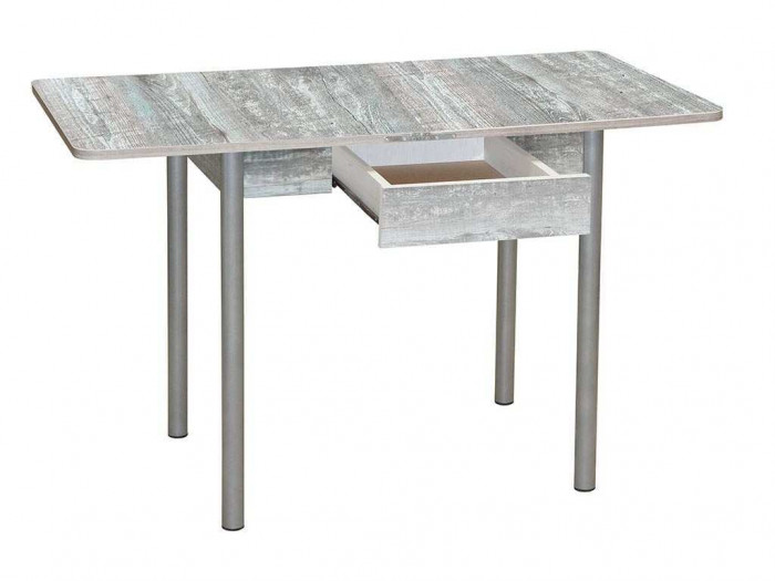 Эко 80х60 стол обеденный раскладной с ящиком / бетон темный/металлик