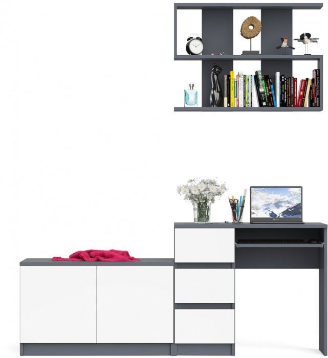 Мори компьютерный стол МС-6 левый + Тумба МА900.1 + Полка 900, графит/белый