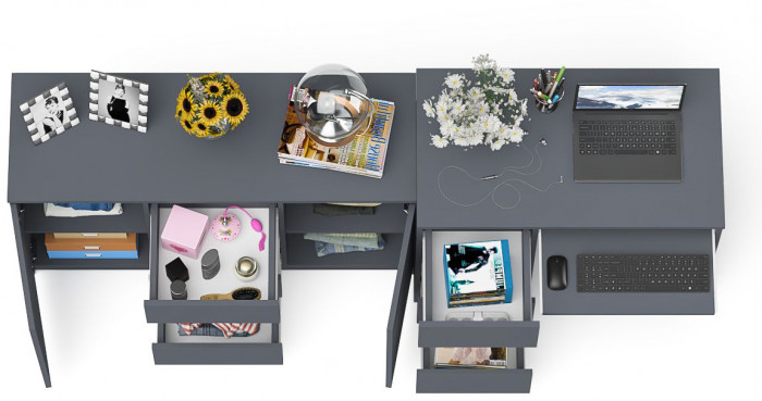 Мори Стол компьютерный МС-6 левый + Комод МК1200.3, цвет графит, ШхГхВ 210,4х50х76,6 см., выдвижные ящики слева, НЕ универсальная сборка