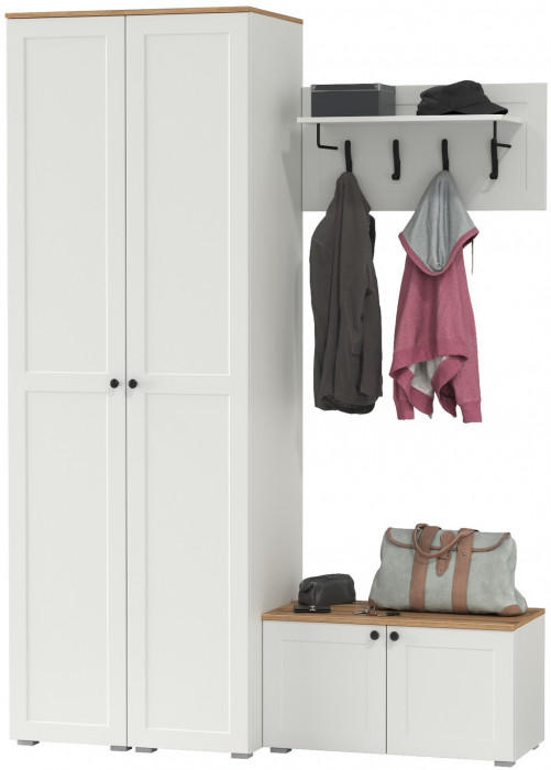 Остин Прихожая 37, цвет белый шагрень/дуб крафт золотой, ШхГхВ 160х54,3х229,6 см., универсальная сборка