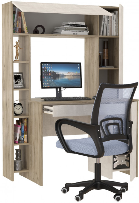 КР100 Стол компьютерный Комфорт 12.71 + кресло 103 серое, цвет дуб крафт серый/шёлковый камень, ШхГхВ 116,7х60,2х165,4 см., НЕ универсальная сборка