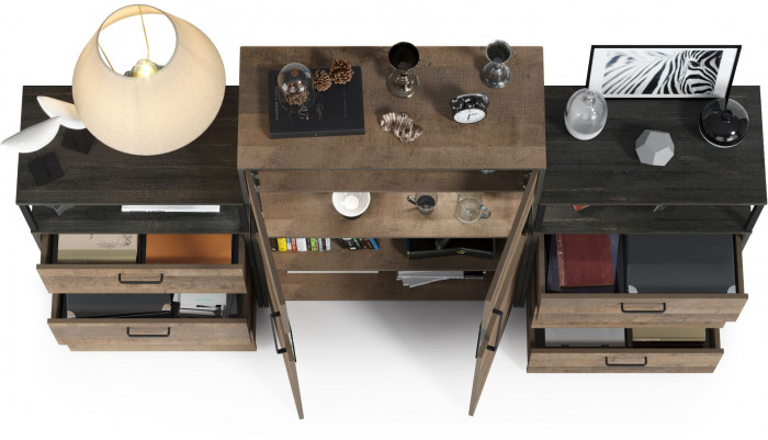 Трувор 13.306 Комод с витриной + 13.307.02 Комод с ящиками + 13.307.02 Комод с ящ., дуб гранж песочный/интра