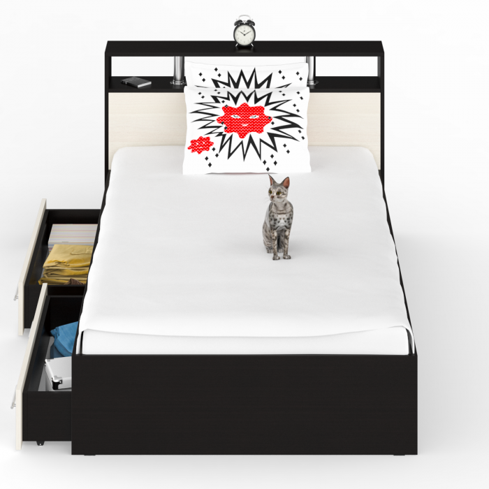 Камелия Кровать с ящиками 1200, венге/дуб лоредо