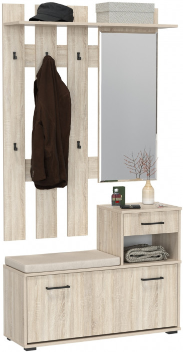 Лира ГК Прихожая 1 2-0714+2-3814 Тумба под обувь + Вешалка с зеркалом, дуб сонома