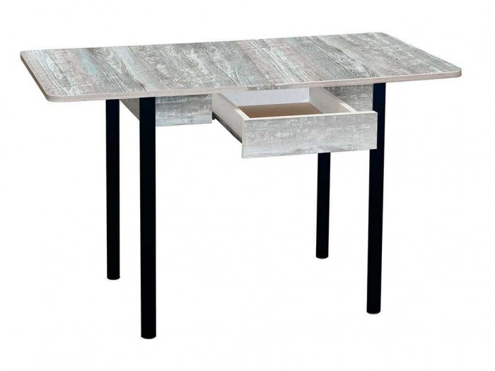 Эко 80х60 стол обеденный раскладной с ящиком / бетон темный/черный
