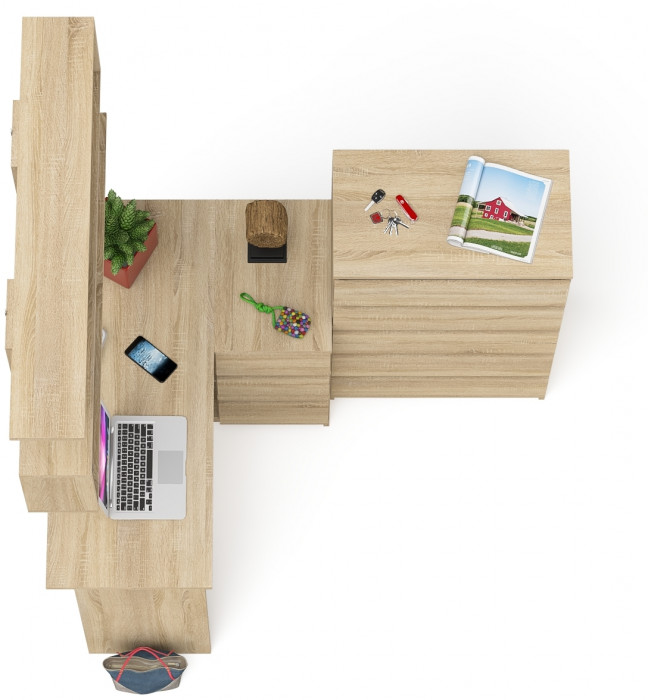 Мори компьютерный стол МС-16 правый + Комод МК700.5 + Полка 1200, дуб сонома