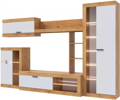 Прага Модульная Гостиная, вариант №4, Дуб Вотан/Белый глянец