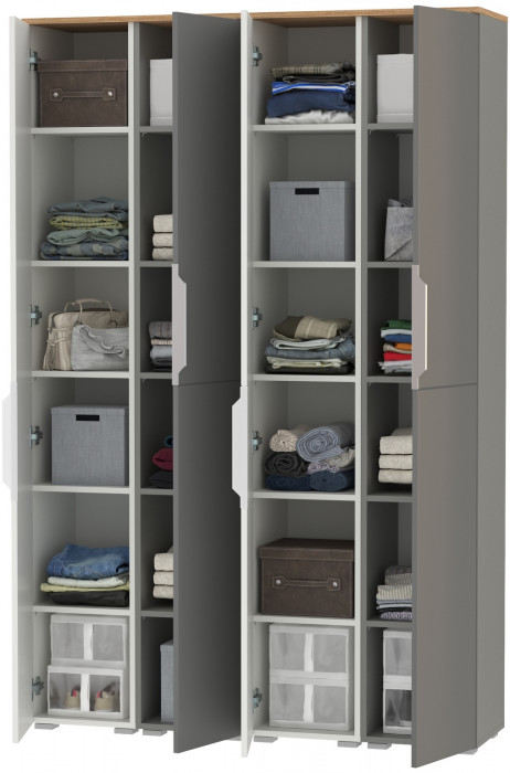 Октава Набор шкафов 47, белый шагрень/серый графит/дуб крафт золотой/фасады МДФ белый шагрень/серый графит