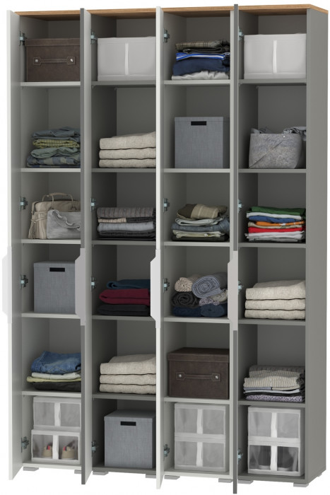 Октава Набор шкафов 47, белый шагрень/серый графит/дуб крафт золотой/фасады МДФ белый шагрень/серый графит