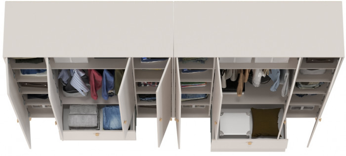 Афина Спальня Шкаф 4-х дверный с двумя ящиками х 2, цвет кашемир серый, ШхГхВ 320х56,3х220 см.