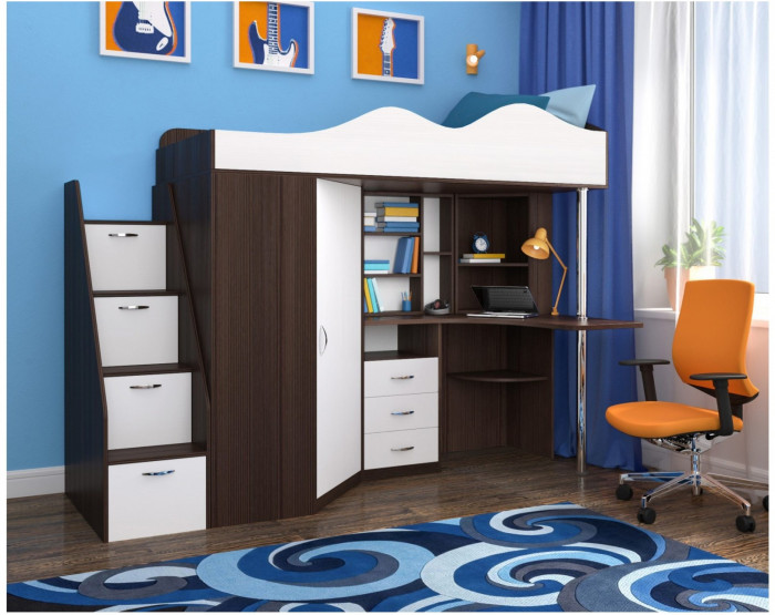 Кровать-чердак Пионер 1 (Венге/Лайм)