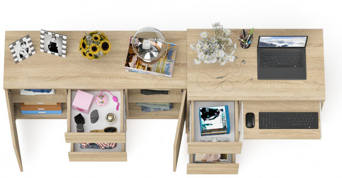 Мори Стол компьютерный МС-6 левый + Комод МК1200.3, цвет дуб сонома, ШхГхВ 210,4х50х76,6 см., выдвижные ящики слева, НЕ универсальная сборка