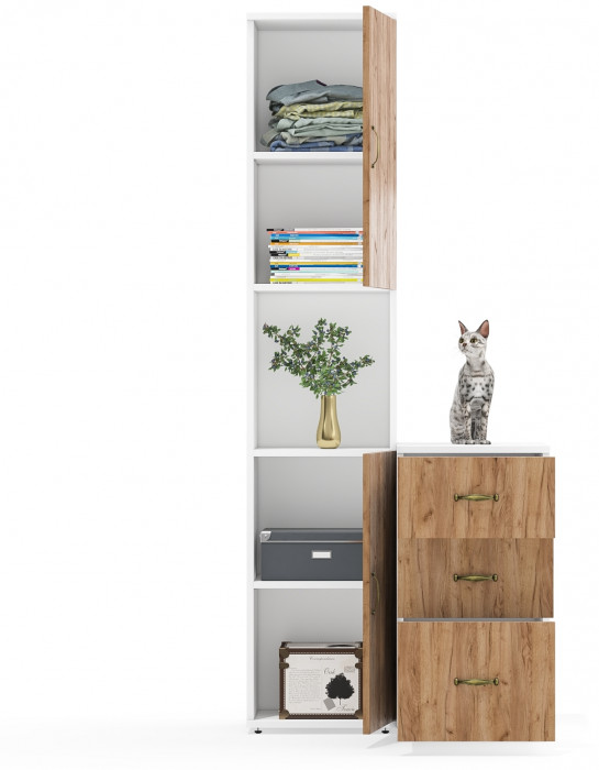 Лидер-8 Пенал + Тумба МД 3.16, белый шагрень/крафт золото