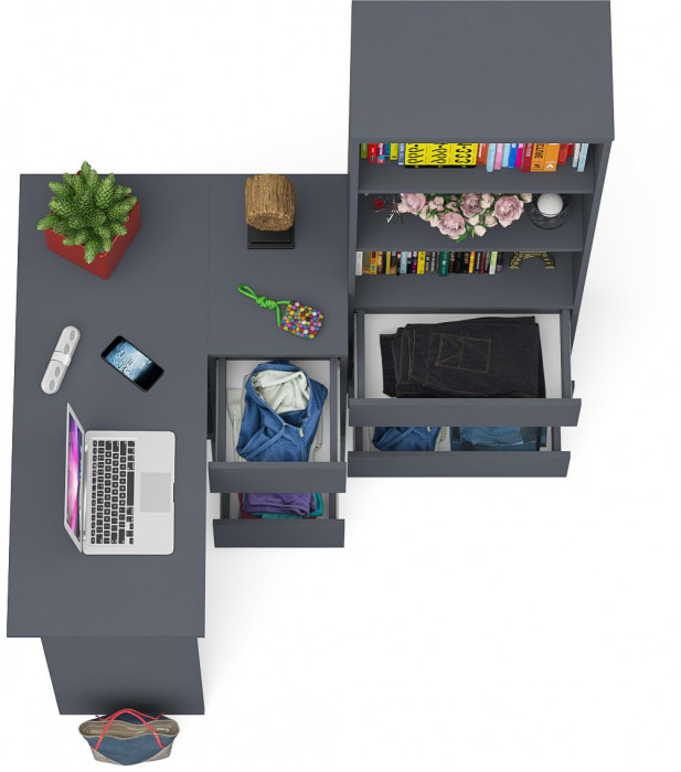 Мори компьютерный стол МС-16 правый + Стеллаж МСТ600.3, графит