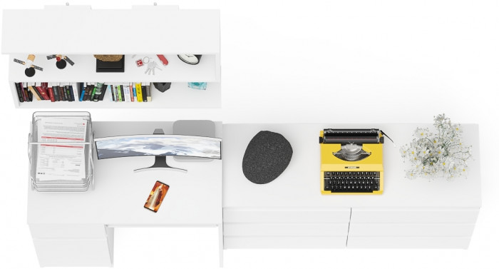 Мори Стол компьютерный МС-1 левый + Комод МК1200.6 + Полка 900, цвет белый, ШхГхВ 210,4х50х209,6 см., НЕ универсальная сборка