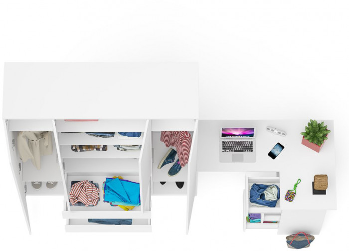 Мори Стол компьютерный МС-16 правый + Шкаф МШ1600.1, цвет белый, ШхГхВ 284,8х84,9х209,6 см., выдвижные ящики справа, НЕ универсальная сборка