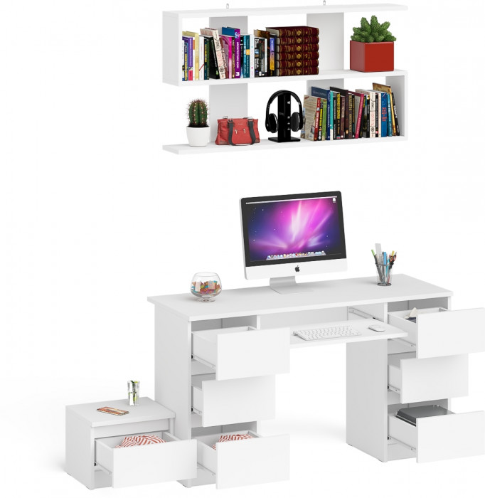 Мори Стол компьютерный МС-2 + Тумба ТМП400.1 + Полка 1200, цвет белый, ШхГхВ 175,8х50х209,6 см., универсальная сборка