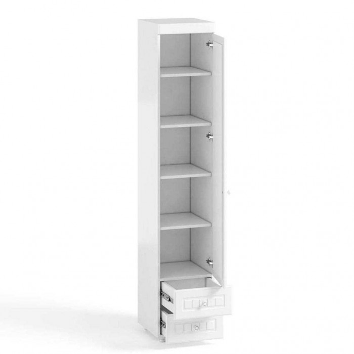 Шкаф-пенал 1дв. (гл.560) с зеркалом и ящиками Монако МН-37 белое дерево