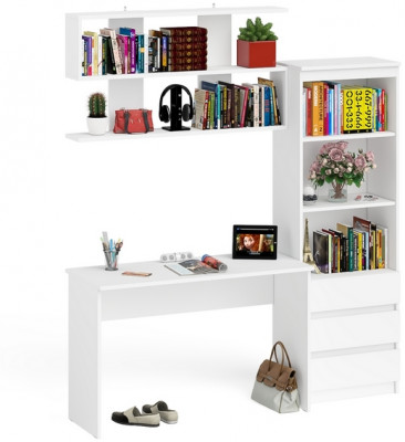 Мори письменный стол МСП1200.1 + Стеллаж МСТ600.3 + Полка 1200, белый