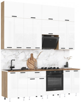 ЛДСП Кухня Рио NEW 2,4м, Компановка №3, Белый глянец, Дуб Крафт (Дуб вотан)