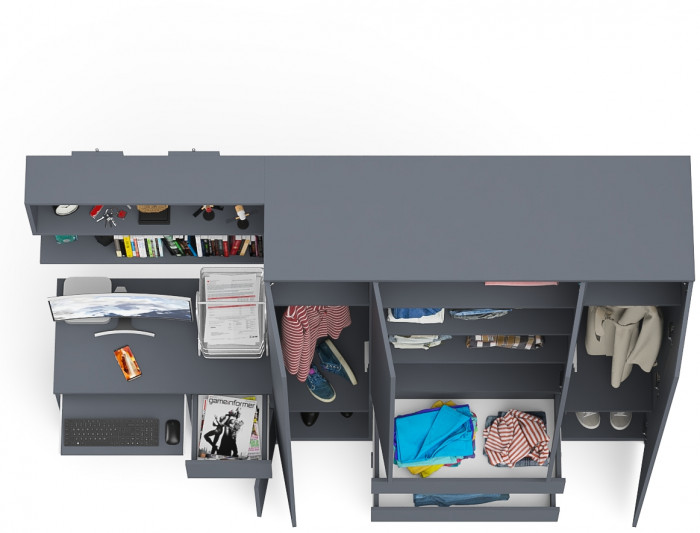 Мори Стол компьютерный МС-1 правый + Шкаф МШ1600.1 + Полка 900, цвет графит, ШхГхВ 250,4х50,4х209,6 см., НЕ универсальная сборка