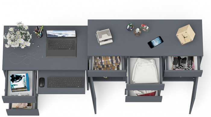 Мори Стол компьютерный МС-6 левый + Комод МК1200.4, цвет графит, ШхГхВ 210,4х50х94 см., выдвижные ящики слева, НЕ универсальная сборка