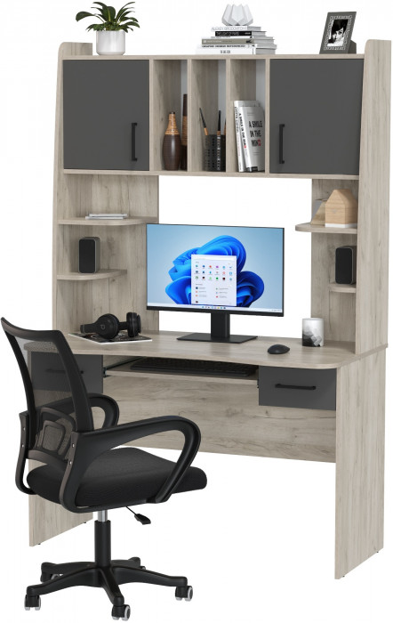 Стол 6-0604 Бета + кресло 103 чёрное, цвет дуб крафт серый/графит, ШхГхВ 120х60,5х183,5 см.