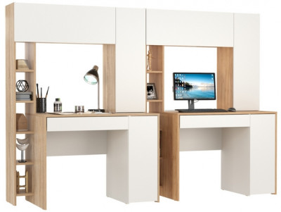 КР100 Два стола компьютерных Комфорт 12.71, цвет дуб сонома/белый/дуб золотой/белый, ШхГхВ 233,4х60,2х165,4 см., НЕ универсальная сборка