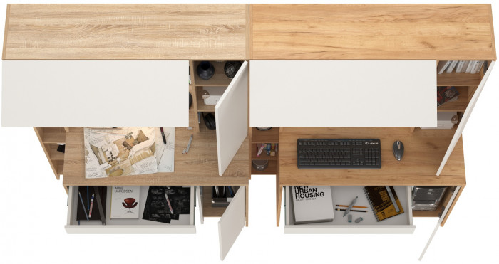 КР100 Два стола компьютерных Комфорт 12.71, цвет дуб сонома/белый/дуб золотой/белый, ШхГхВ 233,4х60,2х165,4 см., НЕ универсальная сборка