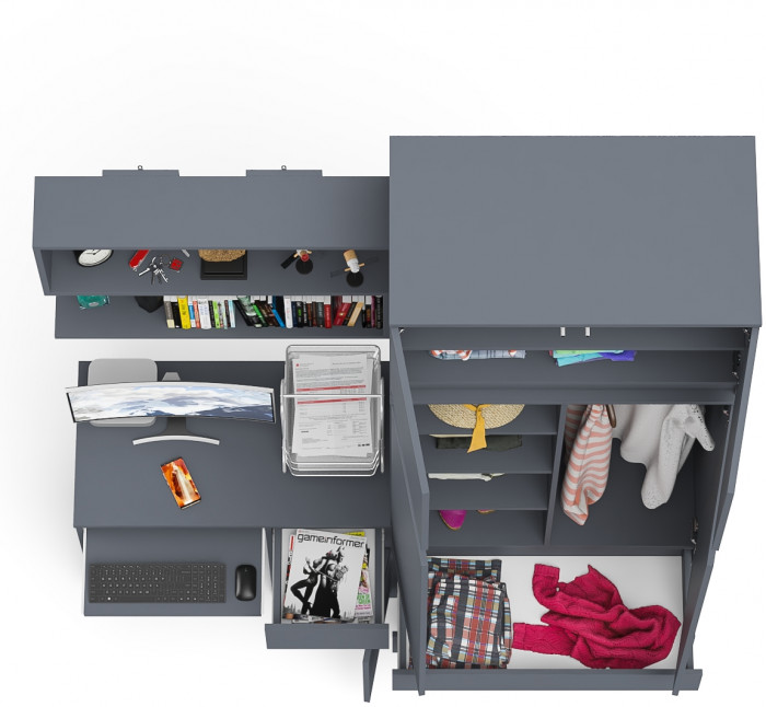 Мори компьютерный стол МС-1 правый + Шкаф МШ900.1 + Антресоль МА900.1 + Полка 900, графит