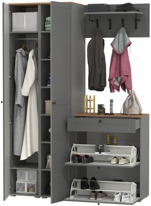 Остин Прихожая 35, цвет серый графит/дуб крафт золотой, ШхГхВ 160х54,3х229,6 см., универсальная сборка