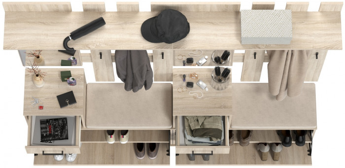 Лира ГК Прихожая 2 Два х Тумба под обувь + Два х Вешалка с зеркалом, дуб сонома