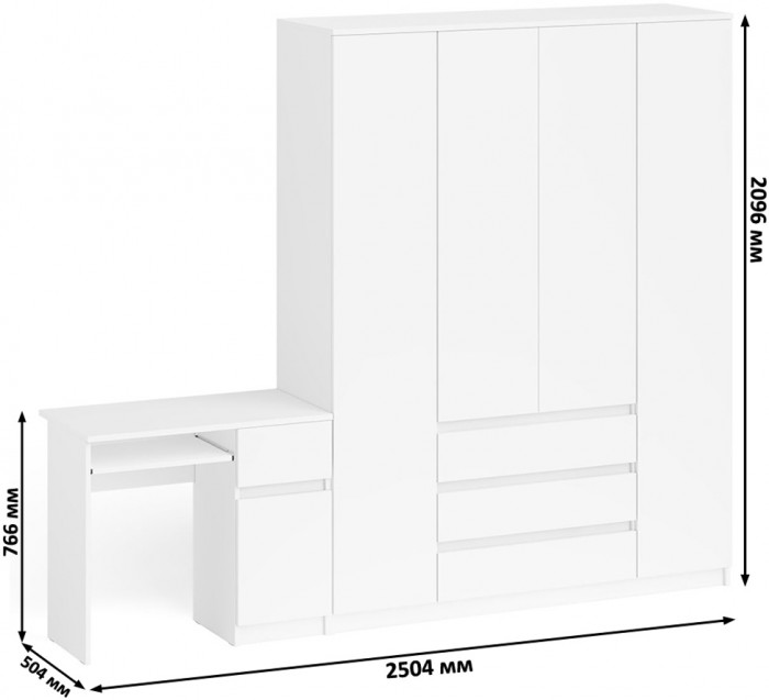 Мори компьютерный стол МС-1 правый + Шкаф МШ1600.1, белый