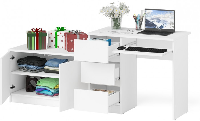 Мори компьютерный стол МС-6 левый + Тумба МА900.1, белый