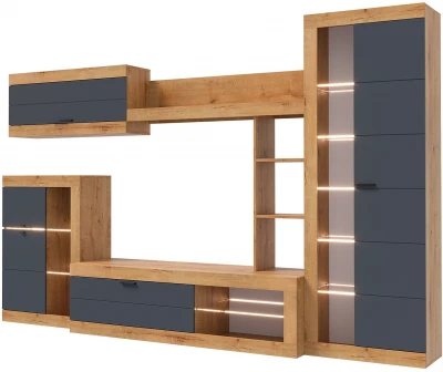 Прага Модульная Гостиная, вариант №4, Дуб Вотан/Графит