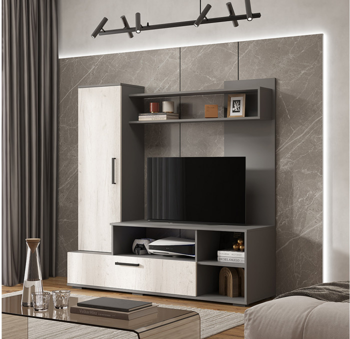 Гостиная "Евро 2" Графит/Дуб крафт белый