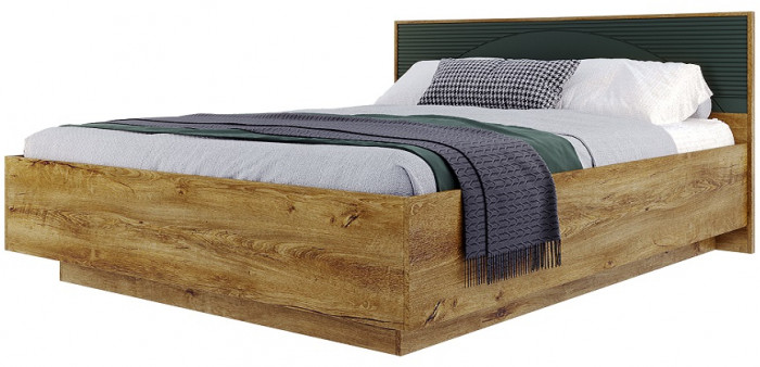 Кровать KING-SIZE 180х200 "Монтале" с ПМ - Дуб канзас/Зеленый матовый