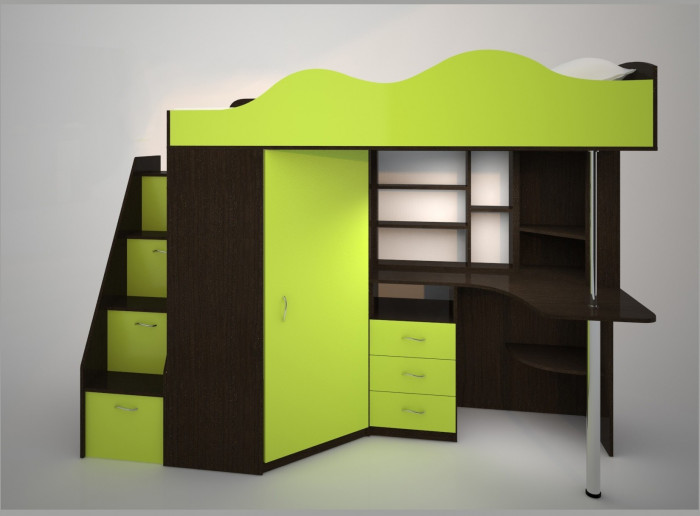 Кровать-чердак Пионер 1 (Белое дерево/Ясень Анкор темный)