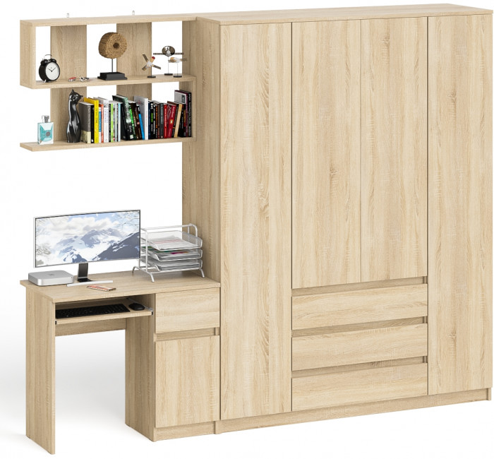 Мори Стол компьютерный МС-1 правый + Шкаф МШ1600.1 + Полка 900, цвет дуб сонома, ШхГхВ 250,4х50,4х209,6 см., НЕ универсальная сборка