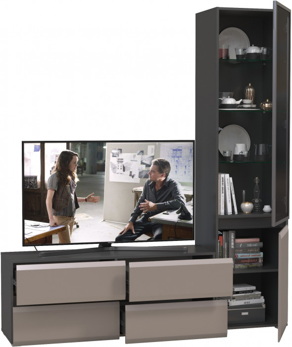 Сидней Комплектация № 009, цвет корпус: антрацит/фасады: МДФ веллюто капучино, ШхГхВ 179,9х41,3х205,2 см., ниша для ТВ 129х41х100 см., универс. сборка