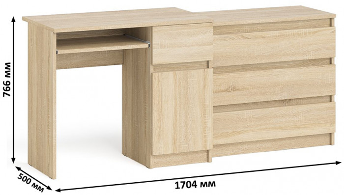 Мори компьютерный стол МС-1 правый + Комод МК800.1, дуб сонома