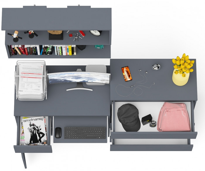 Мори компьютерный стол МС-1 левый + Комод МК800.4 + Полка 900, графит
